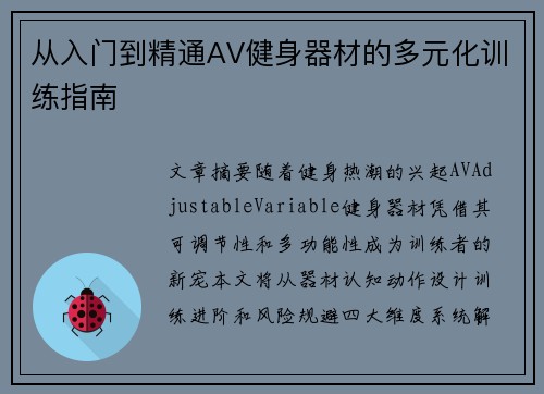 从入门到精通AV健身器材的多元化训练指南